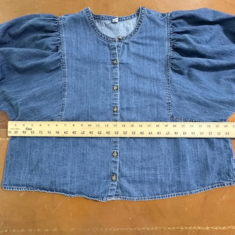 Old Navy Womens Top Plus 2X Blue Denim Puff Sleeve Boxy Boho Cottage Prairie